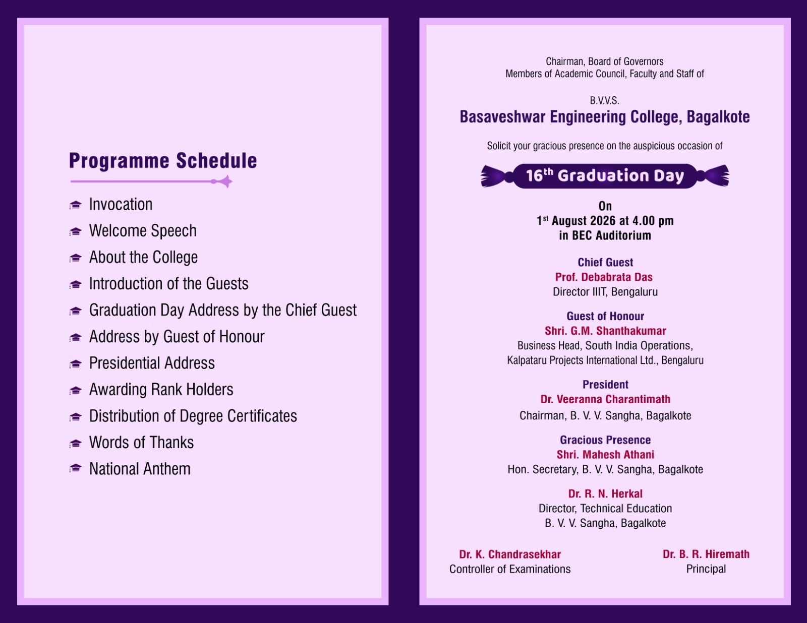 16th Graduation Day programme schedule and dignitaries