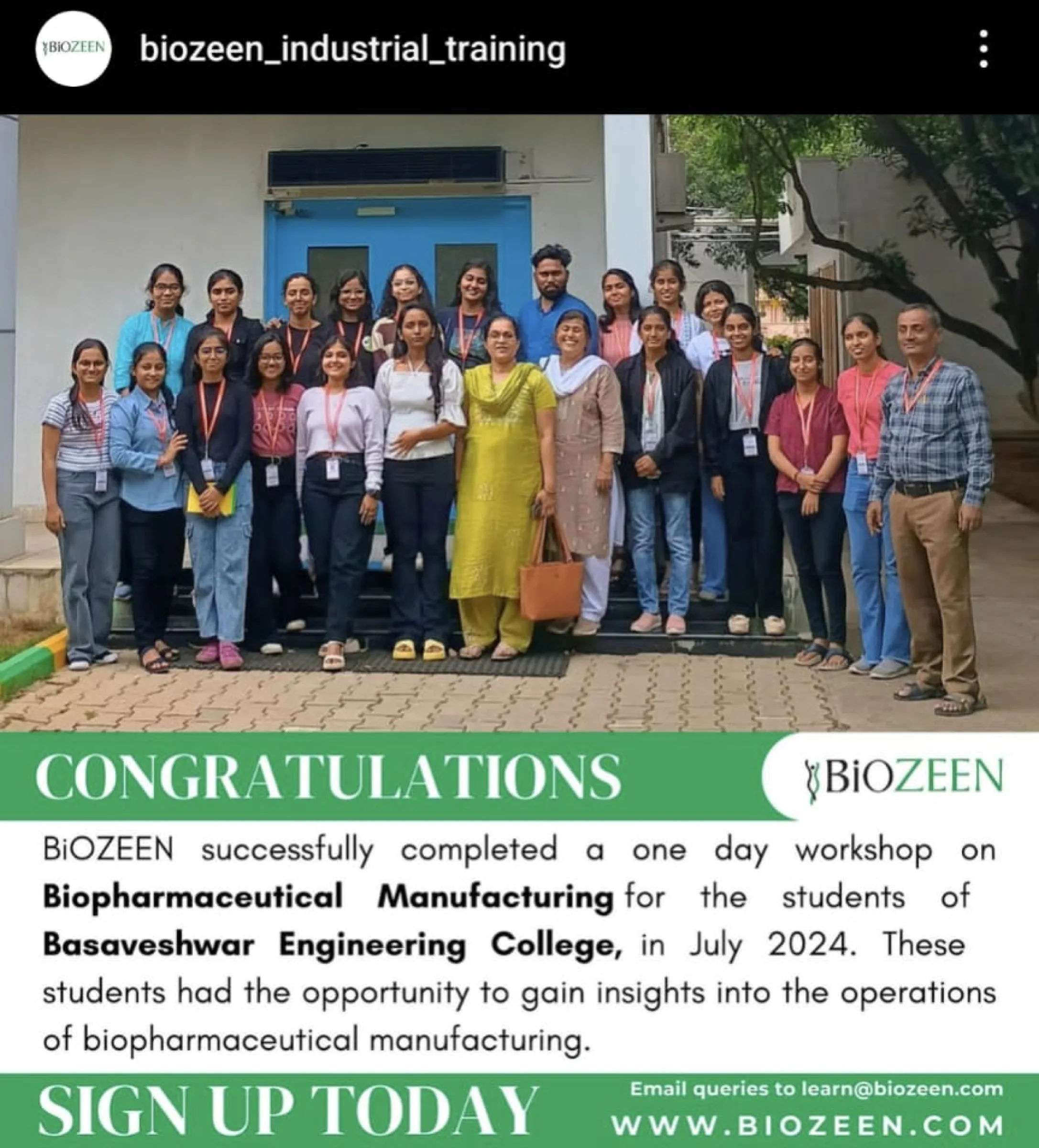 Industrial Training — BiOZEEN, Bengaluru