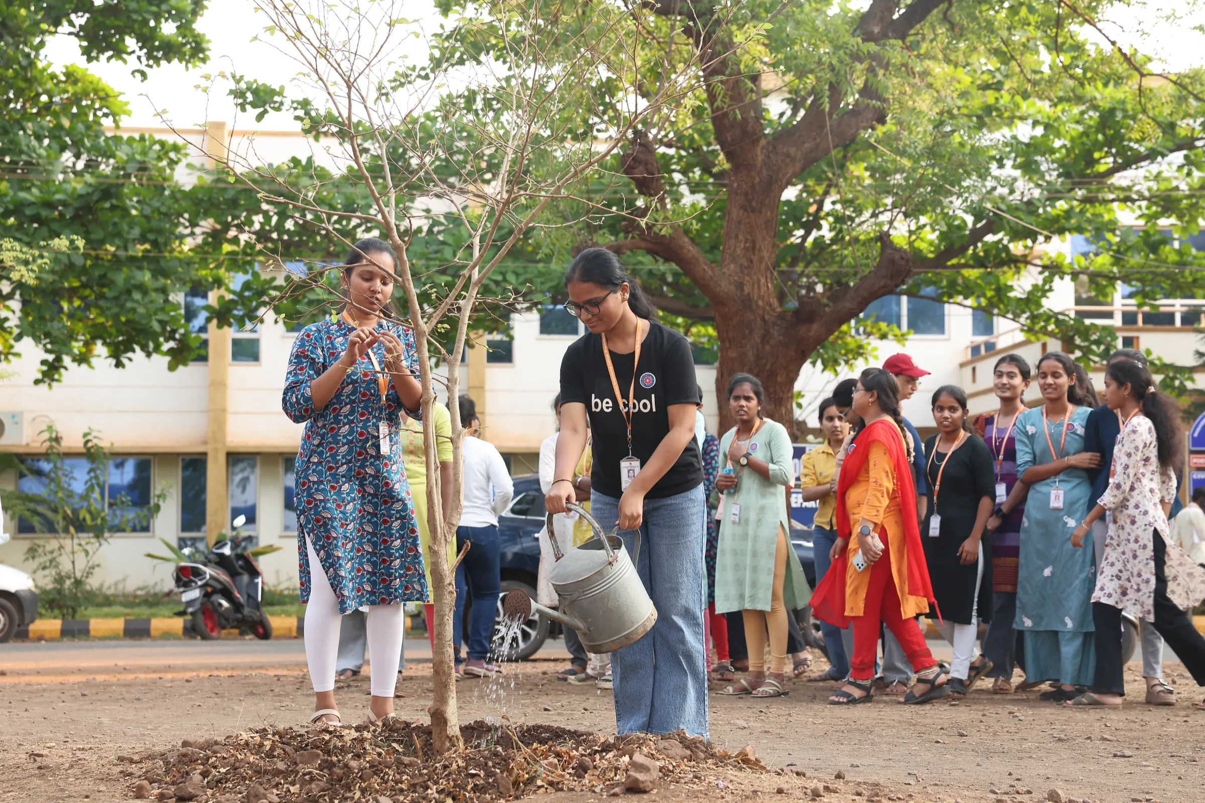 NSS volunteers at Basaveshwar Engineering College during a tree plantation and campus greening drive 1