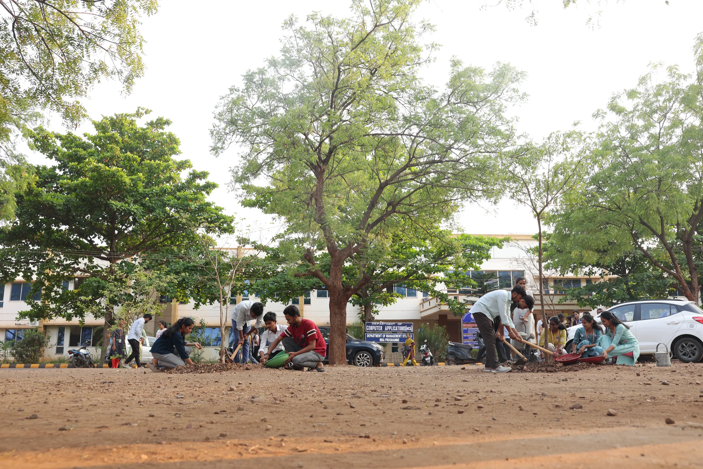 NSS volunteers at Basaveshwar Engineering College during a tree plantation and campus greening drive 2